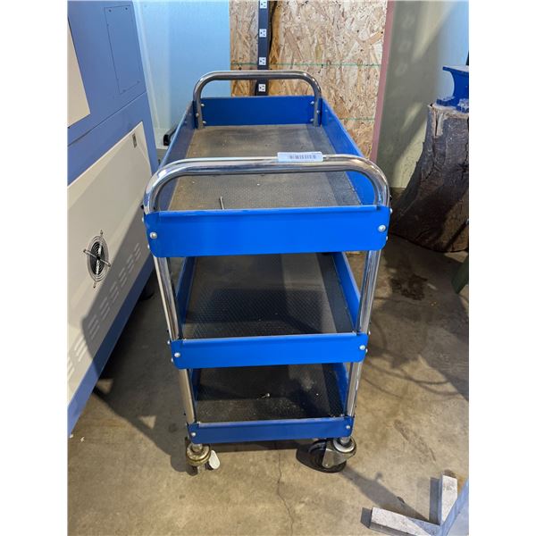 Three-Tier Blue Metal Rolling Cart with Chrome Handles