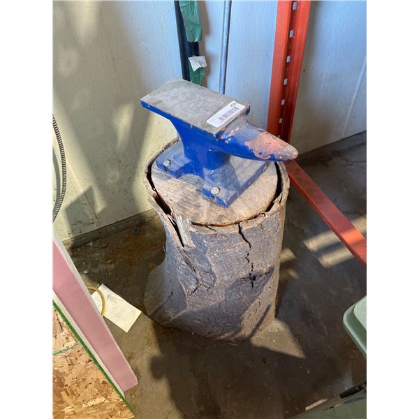Metal Anvil with Blue Finish Mounted on Wooden Base
