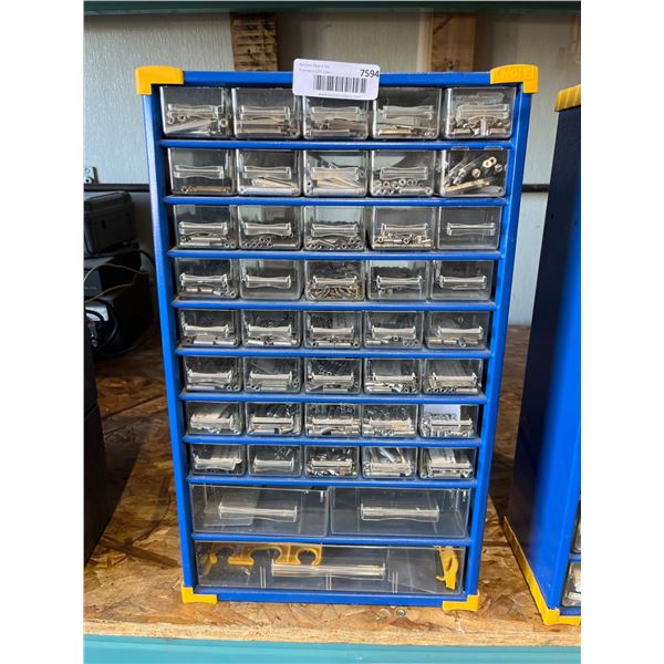 Blue And Yellow Multi-Drawer Storage Organizer With Miscellaneous Contents