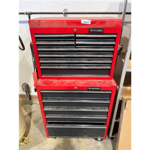 Husky 2-Part Red Tool Chest With Multiple Drawers on Casters