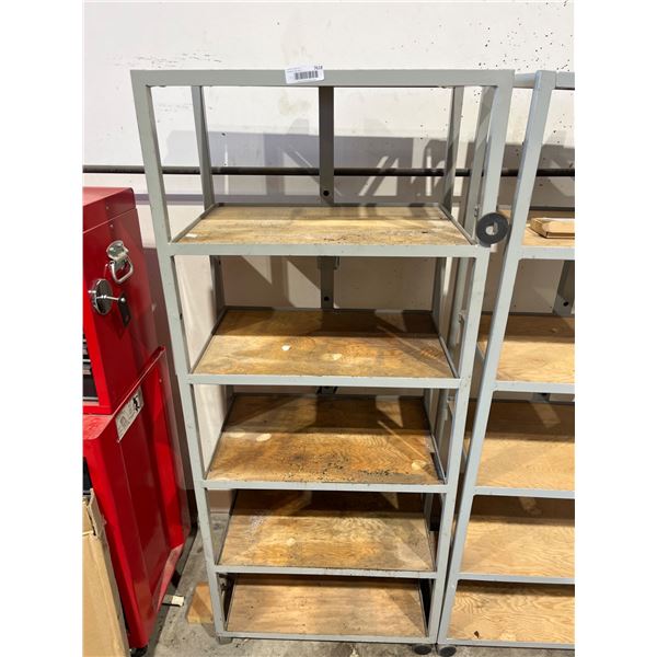 Gray 5-Tier Metal Shelving Unit with Wood Shelves