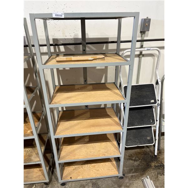 Gray 5-Tier Metal Shelving Unit with Wood Shelves