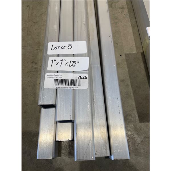 Lot of 8 Aluminum Square Tubing, 1in x 1in x Assorted LengthsÂ