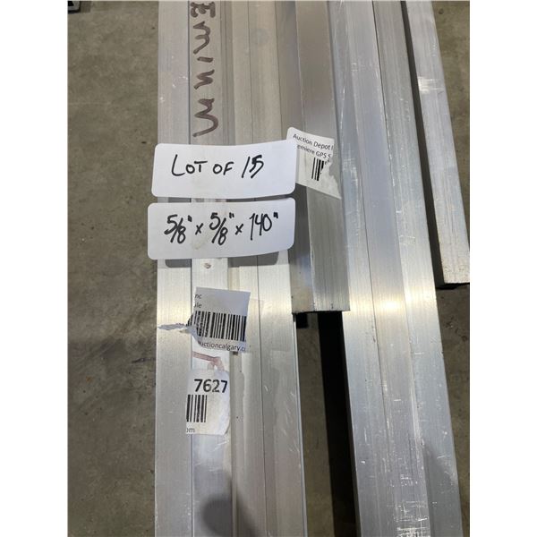 Lot of 15 Aluminum Square Tubes, 5/8in x 5/8in x Assorted Lengths