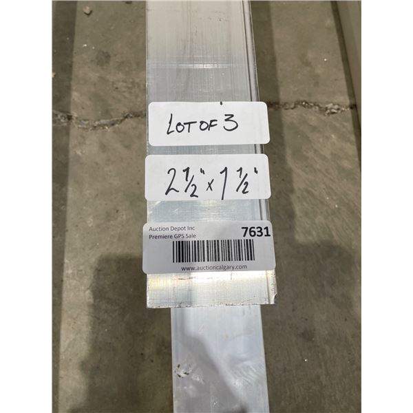 Lot of 3 Aluminum Rectangular Tubes, 2.5 x 1.5 Inches x Assorted Lengths