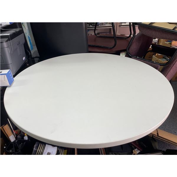 42in Round White Table on a Single Pedestal Base