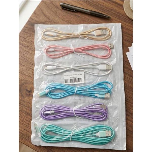 6 USB Charging Cables with Braided Design, Multi-Color