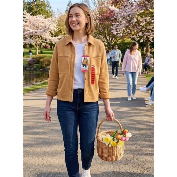 Mondetta Women's Tan Long Sleeve Button-Up Overshirt, Size M/M