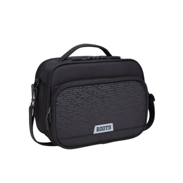 Roots Compact Lunch Bag in Black with Dual Zipper Design