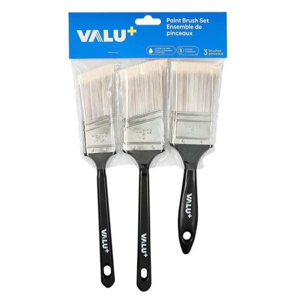 Valu+ Paint Brush Set, 3 Pieces, 1 Inch to 2 Inch Sizes
