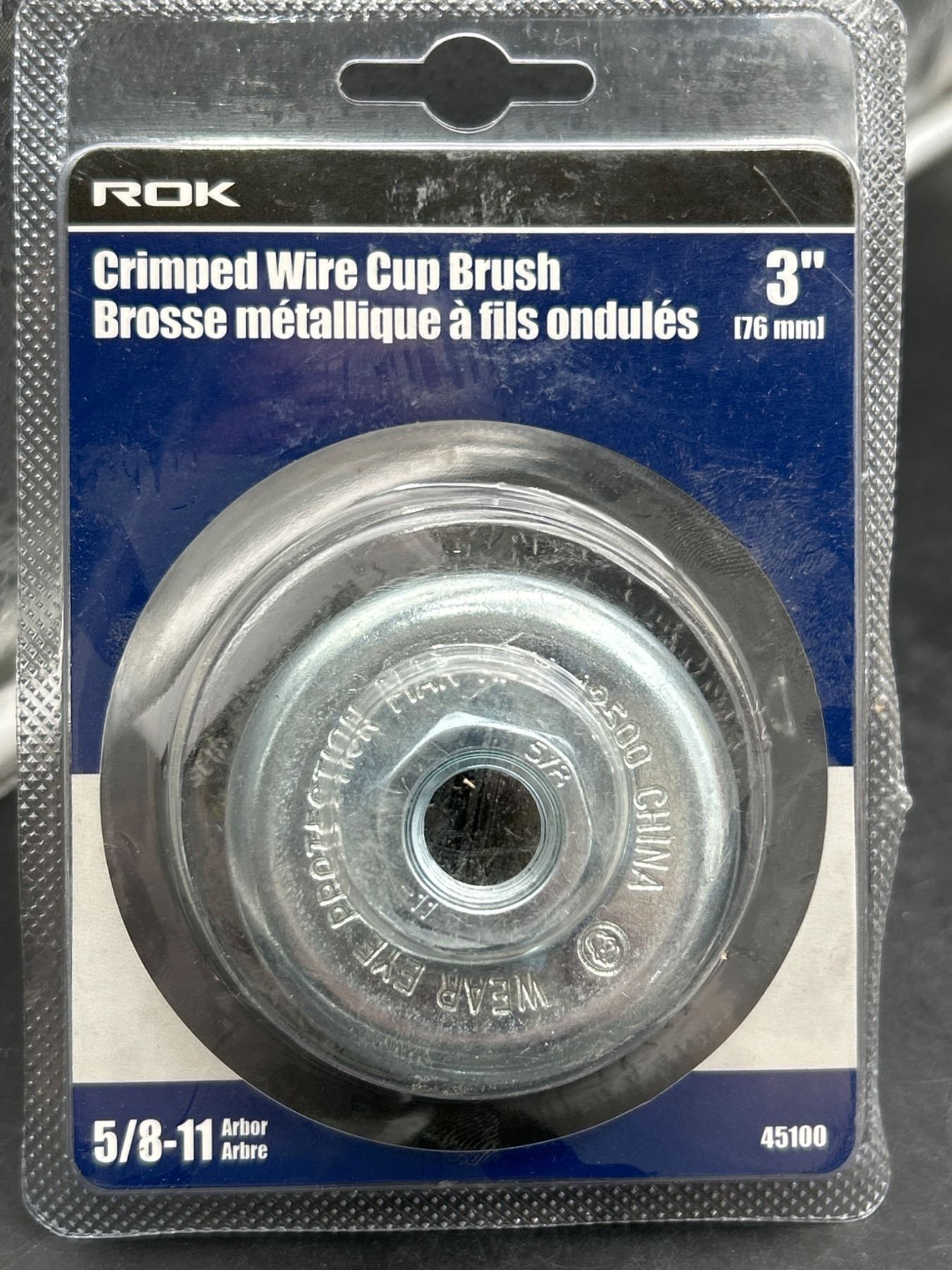 ROK Crimped Wire Cup Brush, 3 inch, 5/8-11 Arbor, Model 45100