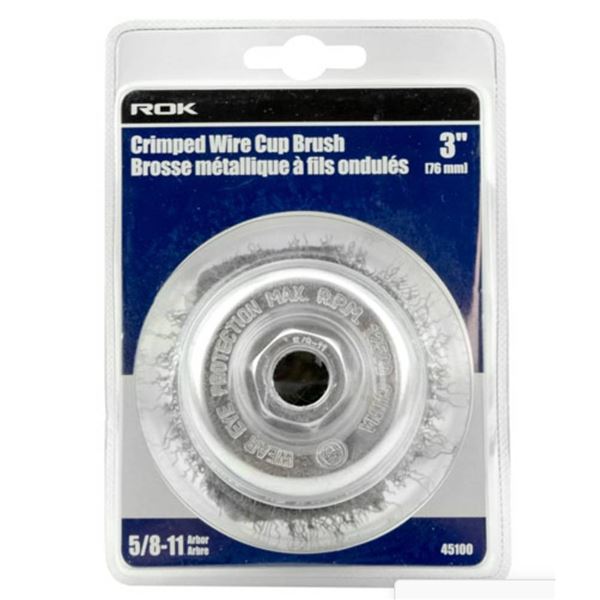 ROK Crimped Wire Cup Brush, 3 inch, 5/8-11 Arbor, Model 45100