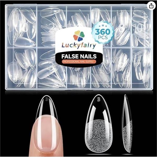 LOT OF 2 - Luckyfairy Medium Almond Nail Tips, 360pcs