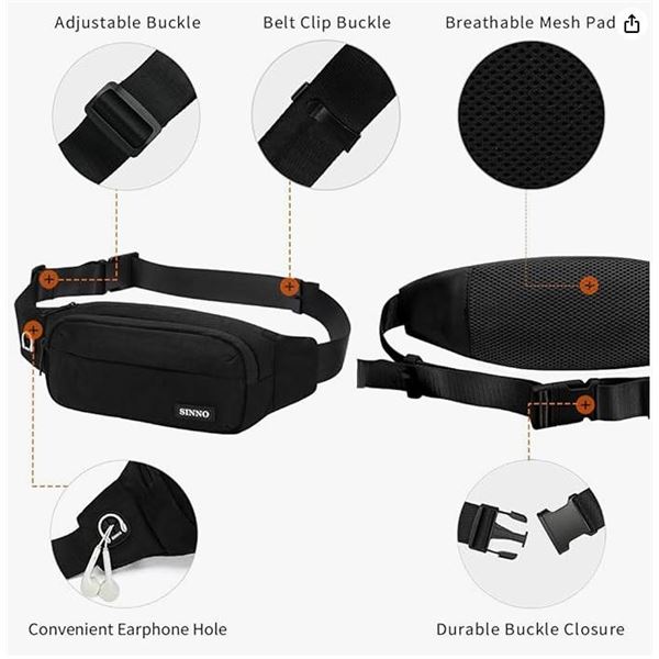 SINNO Belt Bag Black Large BOC27QC42H