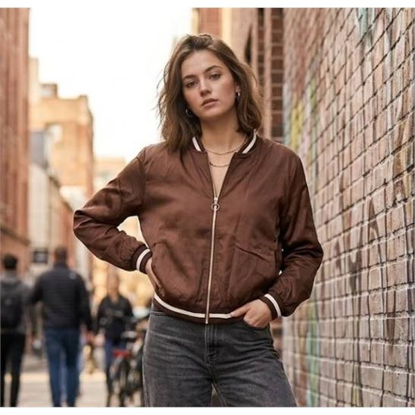 Onlypuff Women's Casual Outwear Coat, Size L, Coffee Color