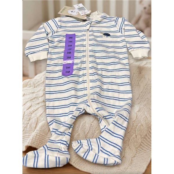 Pekkle Infant Sleeper Pajamas, Size 3M, White and Blue Stripes