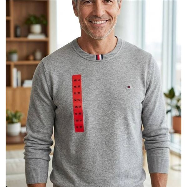 Tommy Hilfiger Gray Long-Sleeve Pullover, Size M, Made in Cambodia