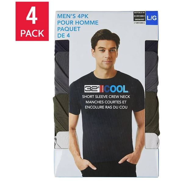 32 Degrees Cool Men's 4pk Short Sleeve Crew Neck Shirts, Size L/G