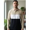 Image 1 : Tommy Hilfiger Men's XL Long Sleeve Polo Shirt, Beige/White/Black Color Block