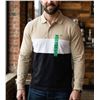 Image 1 : Tommy Hilfiger Men's XL Long Sleeve Polo Shirt, Beige/White/Black Color Block