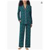 Image 1 : Room Service Two-Piece Pajama Set Green with Pink and Purple Accents Size Large
