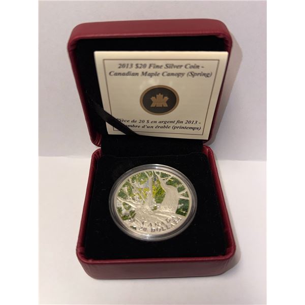 2013 $20 .999 Silver Coin Maple Canopy Spring with certificate