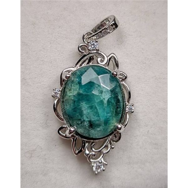 3.4 ct Certified Silver Emerald gemstone Pendant ($4,860 Appraisal)