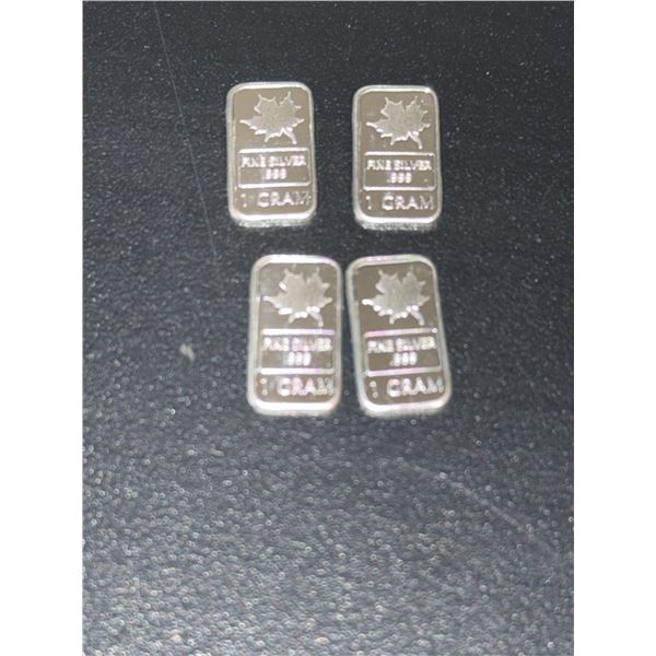 Lot of Four 1 Gram Fine Silver .999 Bars