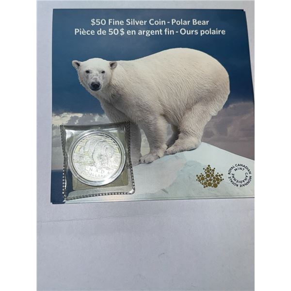 2014 Canadian $50 Fine Silver .999 Coin Polar Bear with certificate