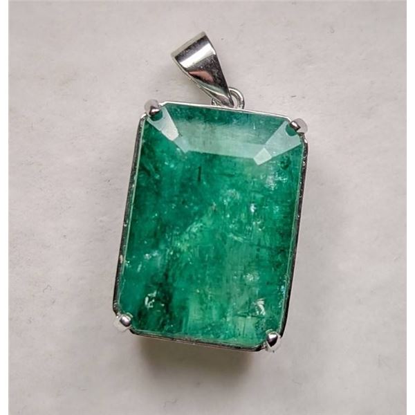 3.8 ct Certified Silver Emerald gemstone Pendant ($7,030 Appraisal)