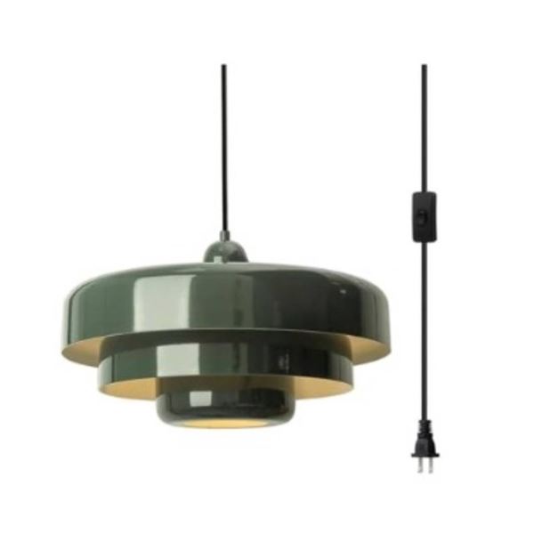 DoungRos Plug-in Pendant Light Fixture, Green, 16FT Cord, 3-Layer Shade