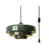 Image 1 : DoungRos Plug-in Pendant Light Fixture, Green, 16FT Cord, 3-Layer Shade