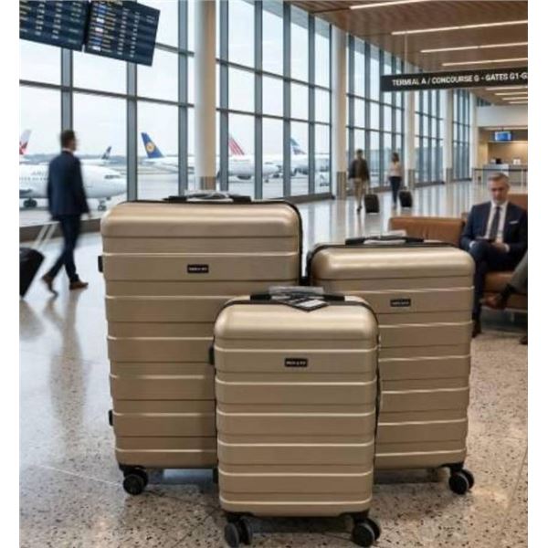 Pack & Fly 3-Piece Black Edition Luggage Set With Cabin, Medium, and Large Sizes Champagne