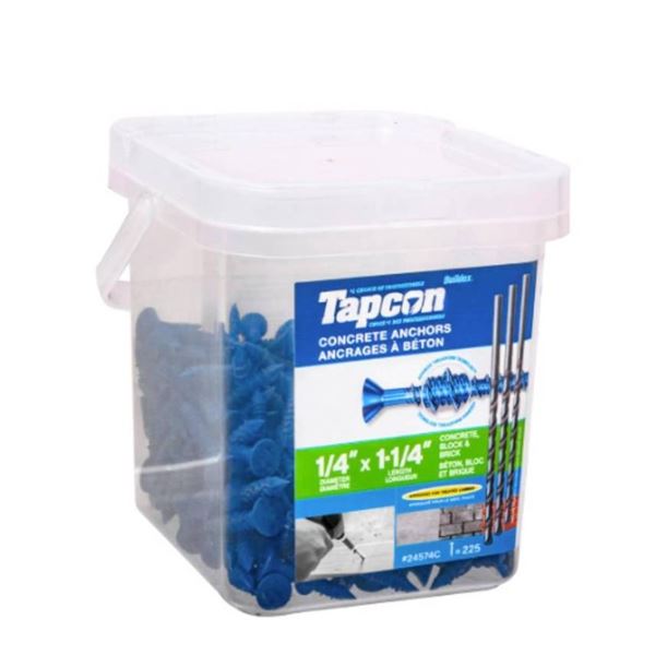 Tapcon 1/4" x 1-1/4" Concrete Screw Anchors, Model 24574C, Set of 3 (225 Count Each)