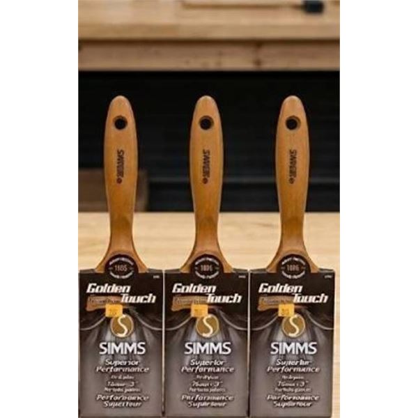 Lot of 3 Simms Golden Touch 75mm/3-Inch Polyester Nylon Paint Brushes
