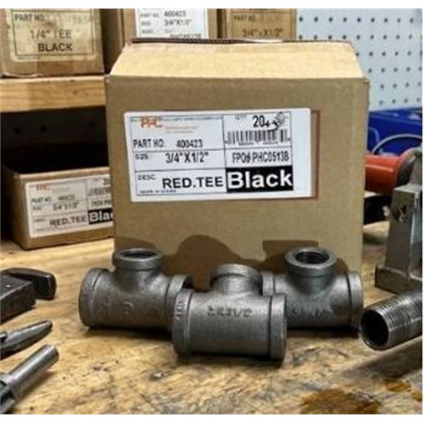 Lot of 22 Pcs PAC 3/4×1/2 Inch Reducing Tee, Black, Part No. 400423