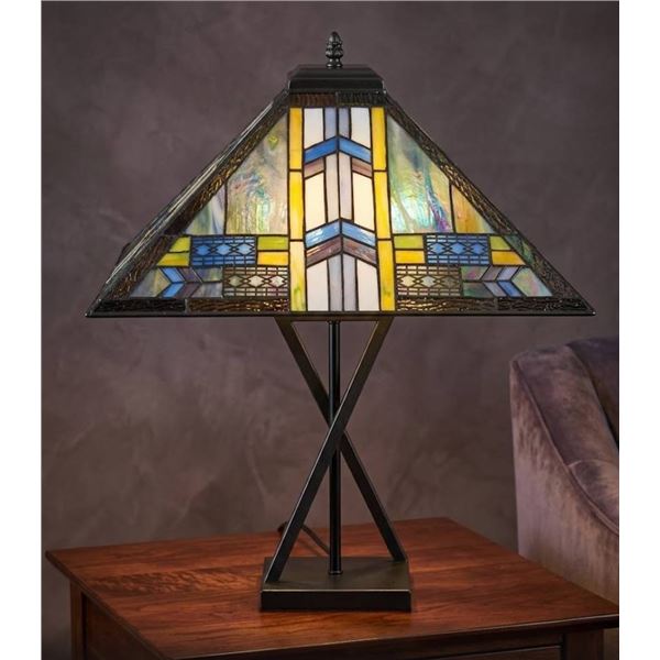 Stained Glass Table Lamp With Metal Base, Y20 Model