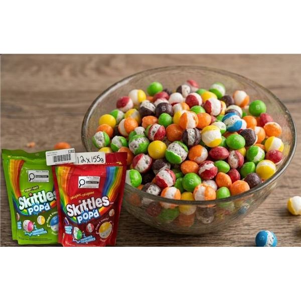 Skittles Pop'd Freeze-Dried Candy 12 Bags of 155g Each (Sour and Original)