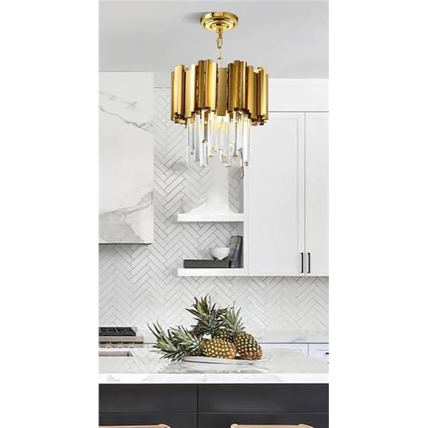 WALUIN Modern Crystal Pendant Light Fixture, Contemporary 12” Round Crystal Chandelier, 2-T