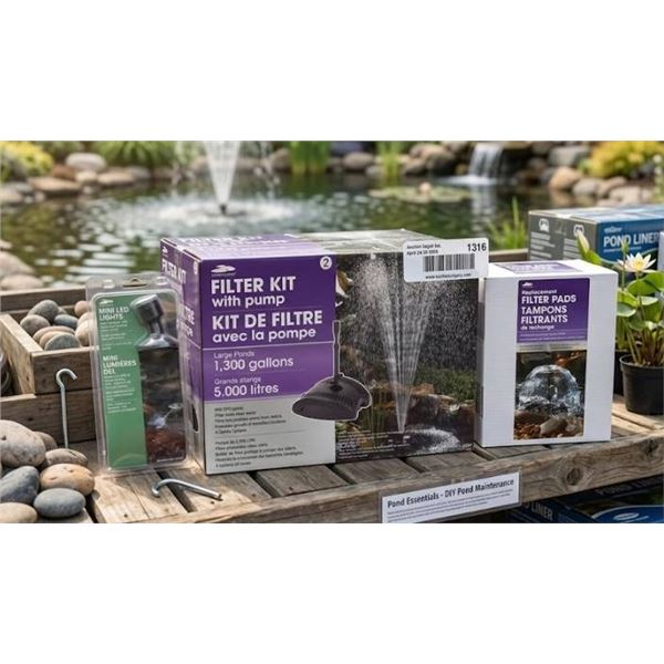 Pond Filter Kit with Pump, LED Lights, and Replacement Filter Pads
