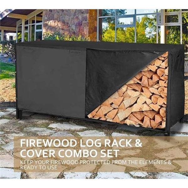 Libmall 6ft Outdoor Indoor Firewood Rack Log Holder with Waterproof Cover Combo for Wood Organizer a
