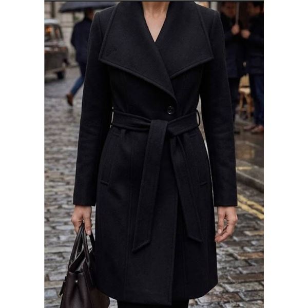 DKNY Women's Black Belted Coat - Size M/M