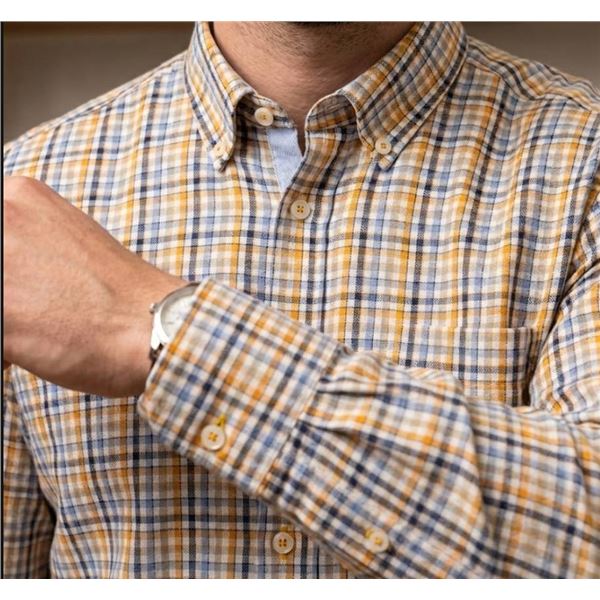 Bugatti Soft Wash Plaid Shirt with Yellow and Blue Check Design Size Med 39/40