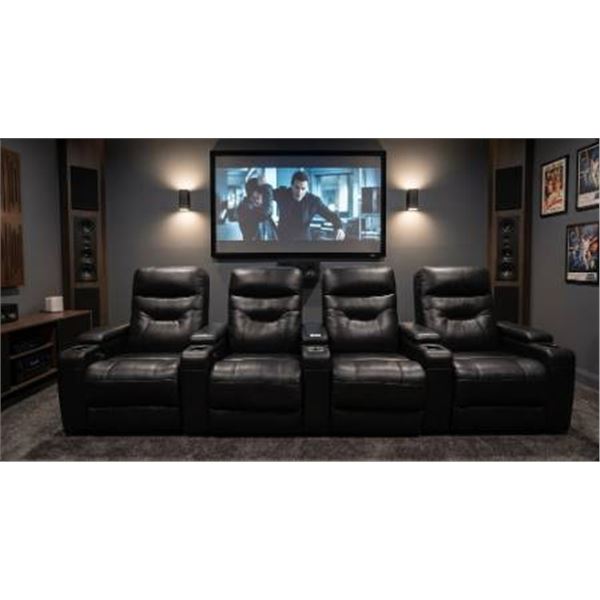 10.5′ Long Black Reclining Home Theater Seating With Cup Holders **See additional Photos fo