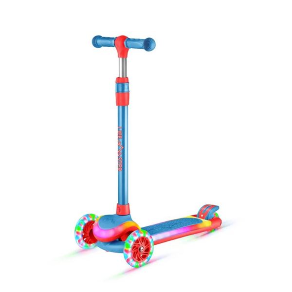 Lifemaster 3-Wheel Kids Scooter - Multi-Color Lights, 5-Height Handlebar, Anti-Slip Deck, Blue Red, 
