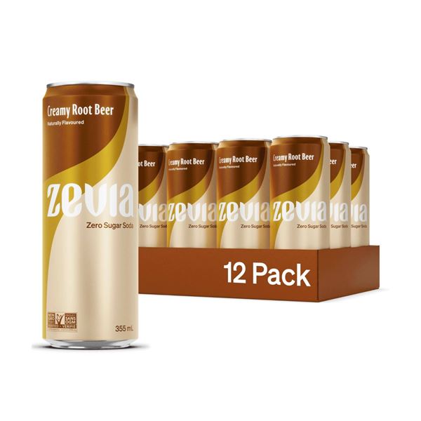 12 x 355mL Zevia Creamy Root Beer Soda Cans