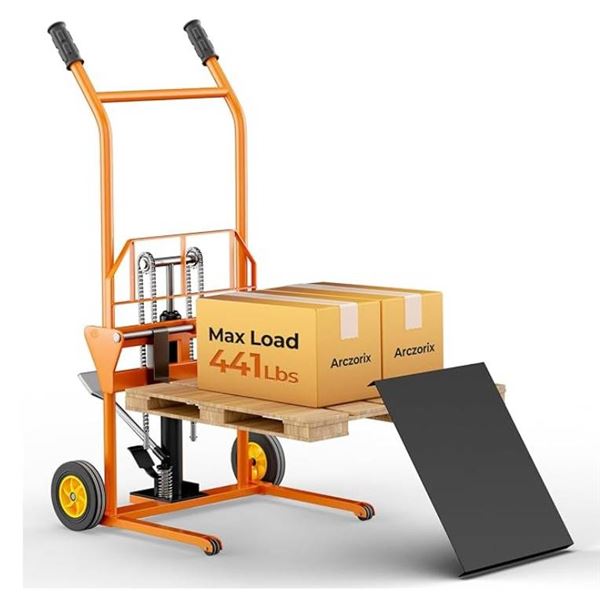 Hydraulic Material Lift Winch Stacker 441 Lbs 36” Max Lift with 9" Thick Rubber Wheels Remo