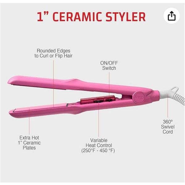 Red by Kiss 1-Inch Ceramic Styler Hair Straightener, Model PKV01K