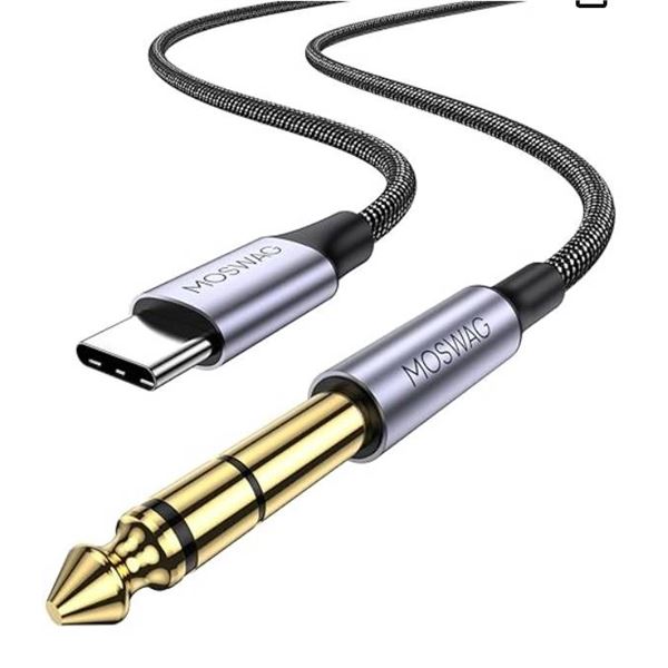 Moswag USB-C to 6.35mm Audio Cable, Gray Braided Design