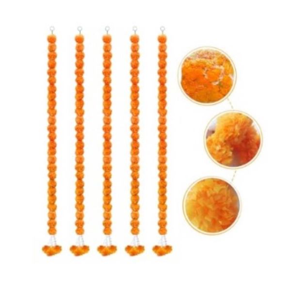 Artificial Marigold Flower Garland, 5 Strands, 5 Feet Long
